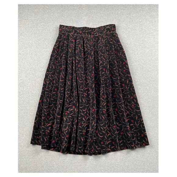 VTG Dark Floral Velvet Pleated Midi Skirt 12 Whimsigoth Cottagecore Witchy Retro - Picture 16 of 16